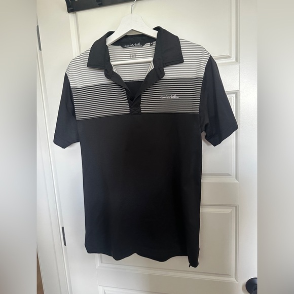 Travis Mathew Black and Gray Striped Polo Shirt - Picture 1 of 2